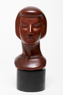 Finely Carved Art Deco Wood Bust
