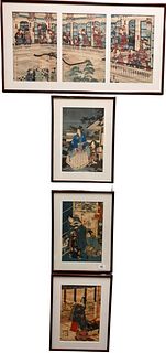 Two Triptych Woodblock Prints