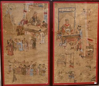 Pair of Early Chinese Diyu Scene Scrolls