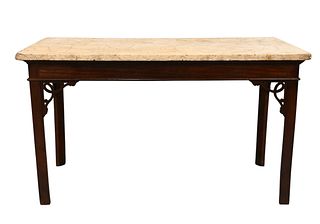Large Mahogany Pier Table having Marble Top Set on Squared Legs