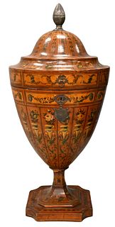 Adams Satinwood Enamel Decorated Urn Form Container