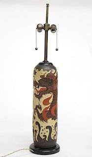 Vintage Japanese Incised Ceramic Lamp, ca. 1930s