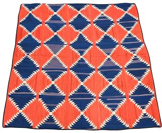 Red, White, and Blue Handmade Wool Quilt of Diamond and Triangular Pattern