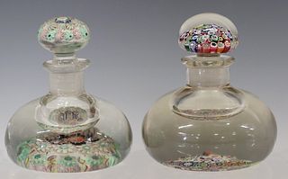(2) GLASS PAPERWEIGHT-STYLE MILLEFIORI INK BOTTLES & STOPPERS