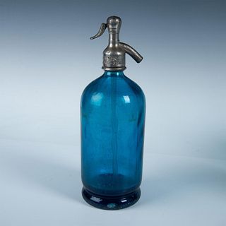 Antique Seltzer Blue Glass Bottle & Siphon, Argentina