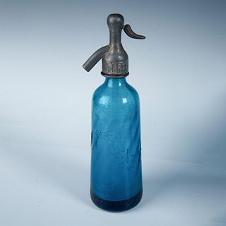 Antique Blue Glass Seltzer Bottle Argentina, Iris Arco
