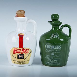 2pc Vintage Ceramic Scotch Bottles Chequers & White Horse