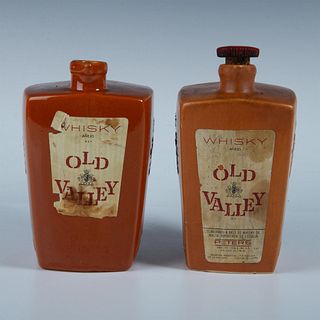 2pc Vintage Ceramic Peter's Old Valley Whisky Bottles