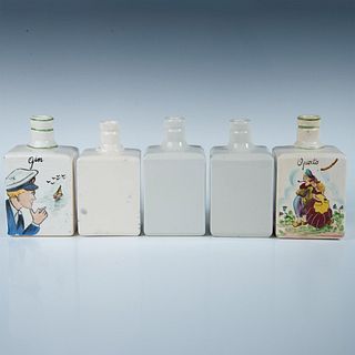 5pc Hand Painted Antique Ceramic Liquor Bottles