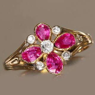 EDWARDIAN RUBY AND DIAMOND CLUSTER RING