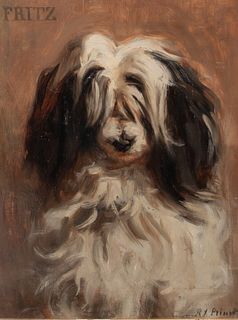 PORTRAIT OF A FRENCH SHEEPDOG OIL PAINTING