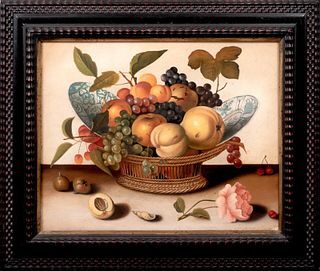 STILL LIFE OF FRUIT IN A BASKET OIL PAINTING