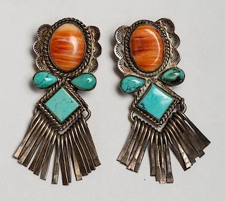 Pair Navajo Sterling Silver & Turquoise Earrings