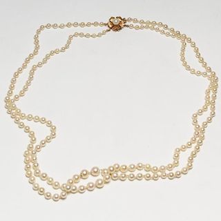 Double-Strand Graduated Pearl Necklace, 14K Clasp