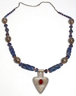 Tribal Silver, Lapis Lazuli, & Coral Necklace