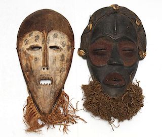 2 Vintage African Tribal Carved & Painted Masks