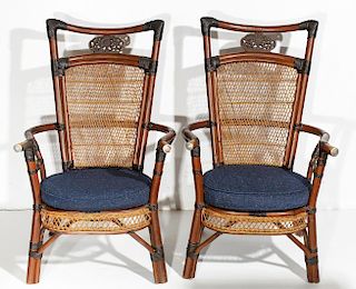 Pair of Chinese Bamboo & Wicker Arm Chairs