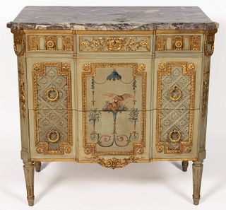 FRENCH PARCEL-GILT PAINTED MARBLE-TOP DRESSER