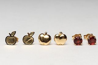 3 Pairs of 14K Gold Stud Earrings, incl. Garnet