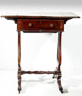 Duncan Phyfe-Style Marquetry Drop-Leaf Work Table
