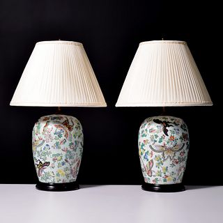 Pair of Large Chinese Export Famille Verte Table Lamps