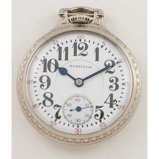 Hamilton 992 Open Face Pocket Watch in a Wadsworth 14 Karat White Gold Filled Case