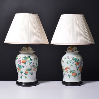 2 Large Chinese Export Famille Verte Table Lamps