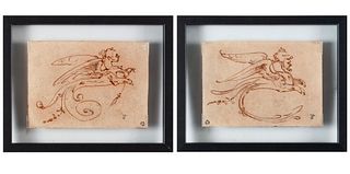 TWO DRAWINGS OF MYTHOLOGICAL CREATURES AFTER LUCA CAMBIASO