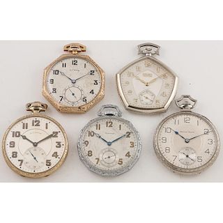 Gruen, South Bend, Waltham and Illinois Open Face Pocket Watches