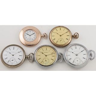 Hampden, Elgin and Illlinois "Sidewinder" Open Face Pocket Watches PLUS