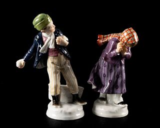 TWO COMPANION MEISSEN FIGURES <I>SNOWBALL FIGHT</I>