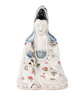 ENAMELLED DEHUA MODEL OF GUANYIN AND CHILD