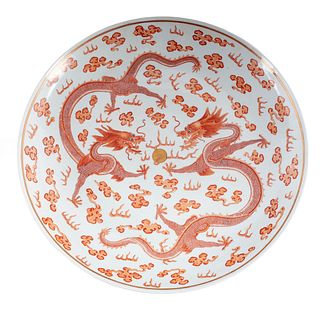 CHINESE QING DYNASTY IRON-RED DRAGON DISH