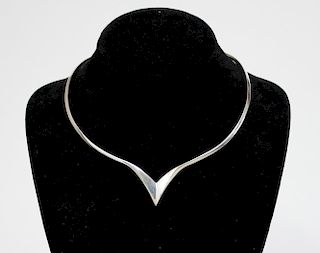 Modernist Sterling Silver Torque Choker Necklace