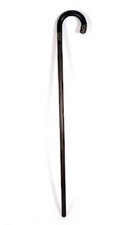 Crook Handle Wood Cane w/Sterling Silver Mounts