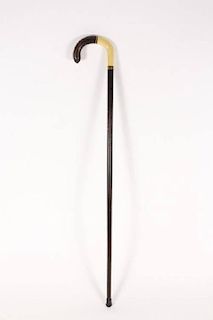 Wooden Cane with Ivory & Wood Hook Handle