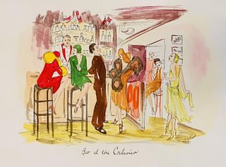 G. Gillard- Monotype watercolor on paper "Bar at the Couturien"