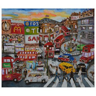 Linnea Pergola, "PiccadillyÂ Circus" Original Painting on Silk, Hand Signed with Letter of Authenticity.