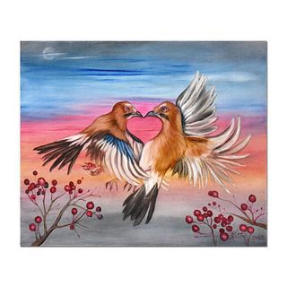 Martin Katon, "Fluttering Hearts" Original Oil Painting on Canvas, Hand Signed with Letter of Authenticity.