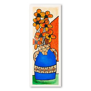 Ben Simhon, "Blue Vase II" Hand Signed Limited Edition Serigraph on Paper with Letter of Authenticity.