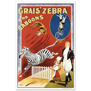 RE Society, "Grais Zebra and Baboons" Hand Pulled Lithograph, Image Originally by Albert Whitfield. Includes Letter of Authenticity.