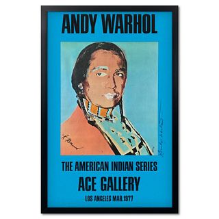 Andy Warhol (1928-1987), "The American Indian Series (Blue)" Framed Vintage Poster (35.5" x 51") from Ace Gallery (1977), Hand Signed by Warhol and & 