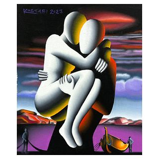 Mark Kostabi, "Something Unknown" Original Oil Painting on Canvas, Hand Signed with Certificate of Authenticity.