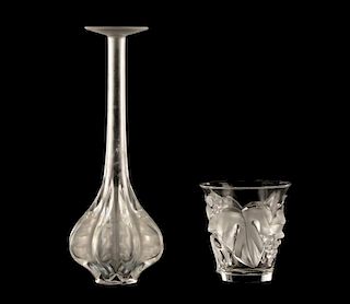 2 Pcs Lalique Crystal, "Saumur" Vase & Claude Vase