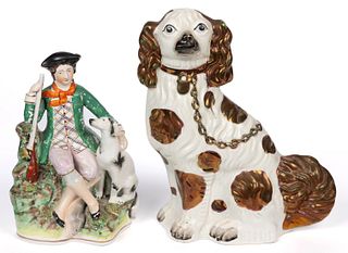ENGLISH STAFFORDSHIRE HAND-PAINTED FIGURES, LOT OF TWO