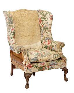 Mahogany Chippendale Style Wingback Chair Frame