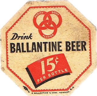 1937 Ballantine Beer 4¼ inch Octagon Coaster NJ-BAL-3 Newark New Jersey