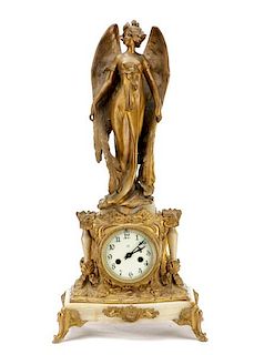 **Figural Art Nouveau Alabaster & Gilt Metal Clock