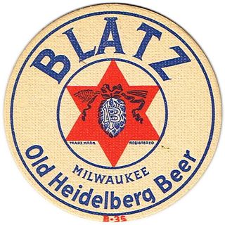 1939 Blatz Old Heidelberg Beer 4¼ inch coaster WI-BLA-12 Milwaukee Wisconsin