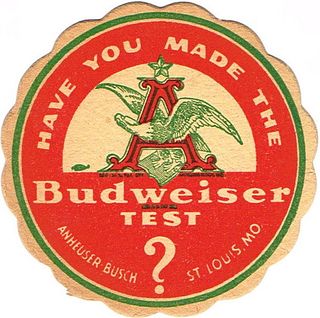 1938 Budweiser Beer 4¼ inch coaster AB-1255 St. Louis Missouri